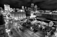 The view from atop a parking structure downtown. The corner of State and Old World 3rd. Old World 3rd St